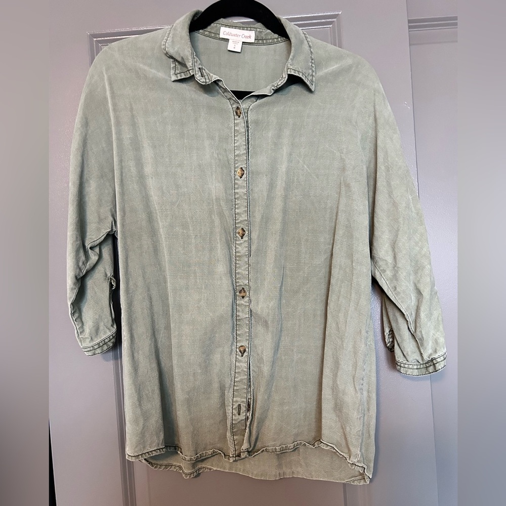 Coldwater Creek Dusty green button up with 3/4 sleeves